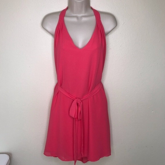 NWOT Naked Zebra Studded T Back Blingy Strappy Hi Low Deep V Coral Dress Medium - Picture 13 of 13